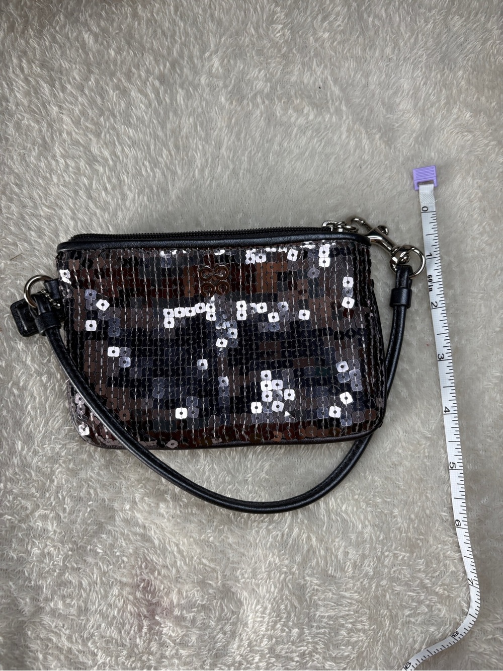 Coach Poppy Sequin Wristlet Clutch in Black
